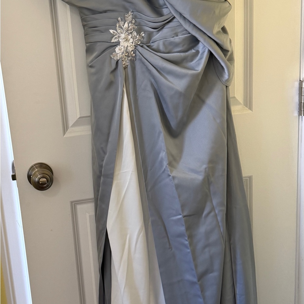 Elegant Gray and White Gown with Embellishment